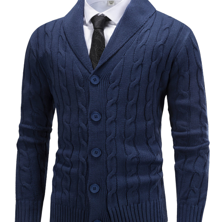 Wulfric | Herre striktrøje sjalskrave snonemønster - Navy - Image 1