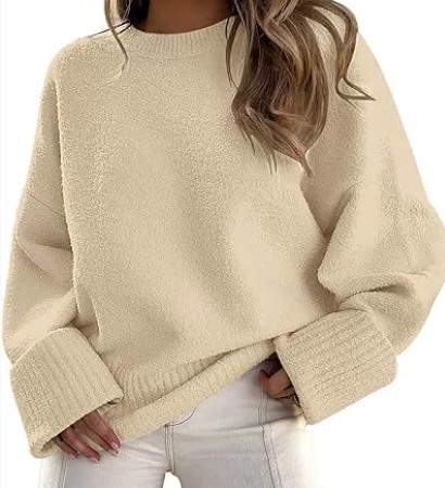 Yrsa | Dame striktrøje med rund hals - Beige - Image 1