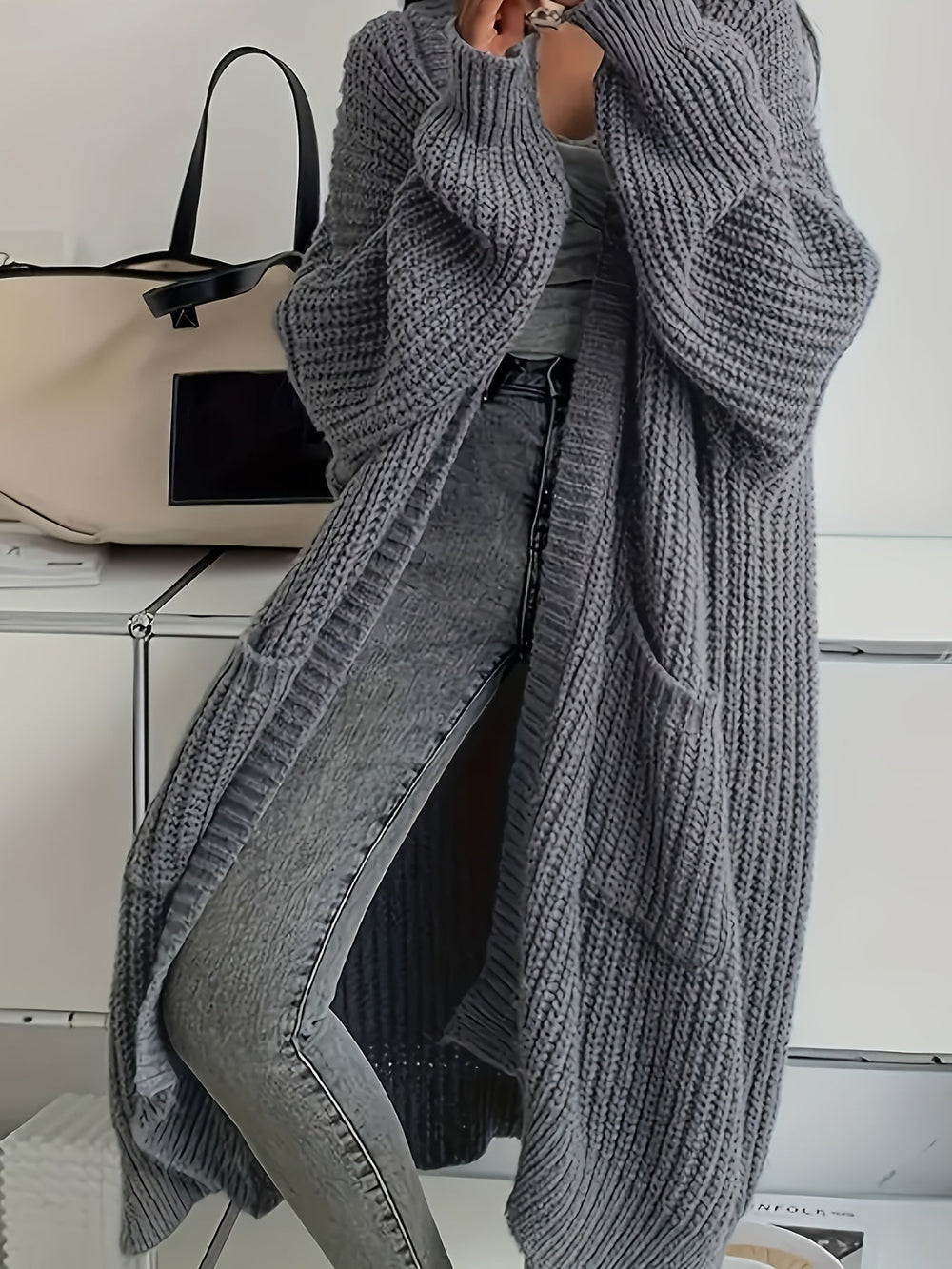 Ysabel | Women's Oversized Longline Cardigan - Brown - Image 2